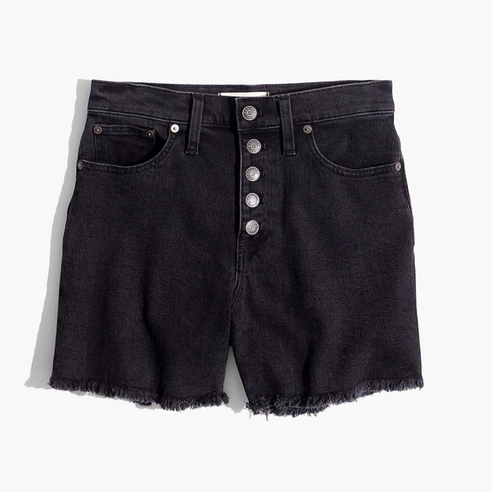 Madewell High-Rise Denim Boyshorts in Faded Black: Button-Through Edition Sz 28